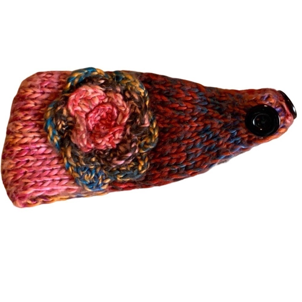 Handmade knit / crochet ear warmer with flower